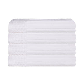 Ribbed Textured Cotton Ultra-Absorbent 4 Piece Hand Towel Set - White