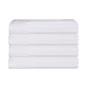 Ribbed Textured Cotton Ultra-Absorbent 4 Piece Hand Towel Set - White