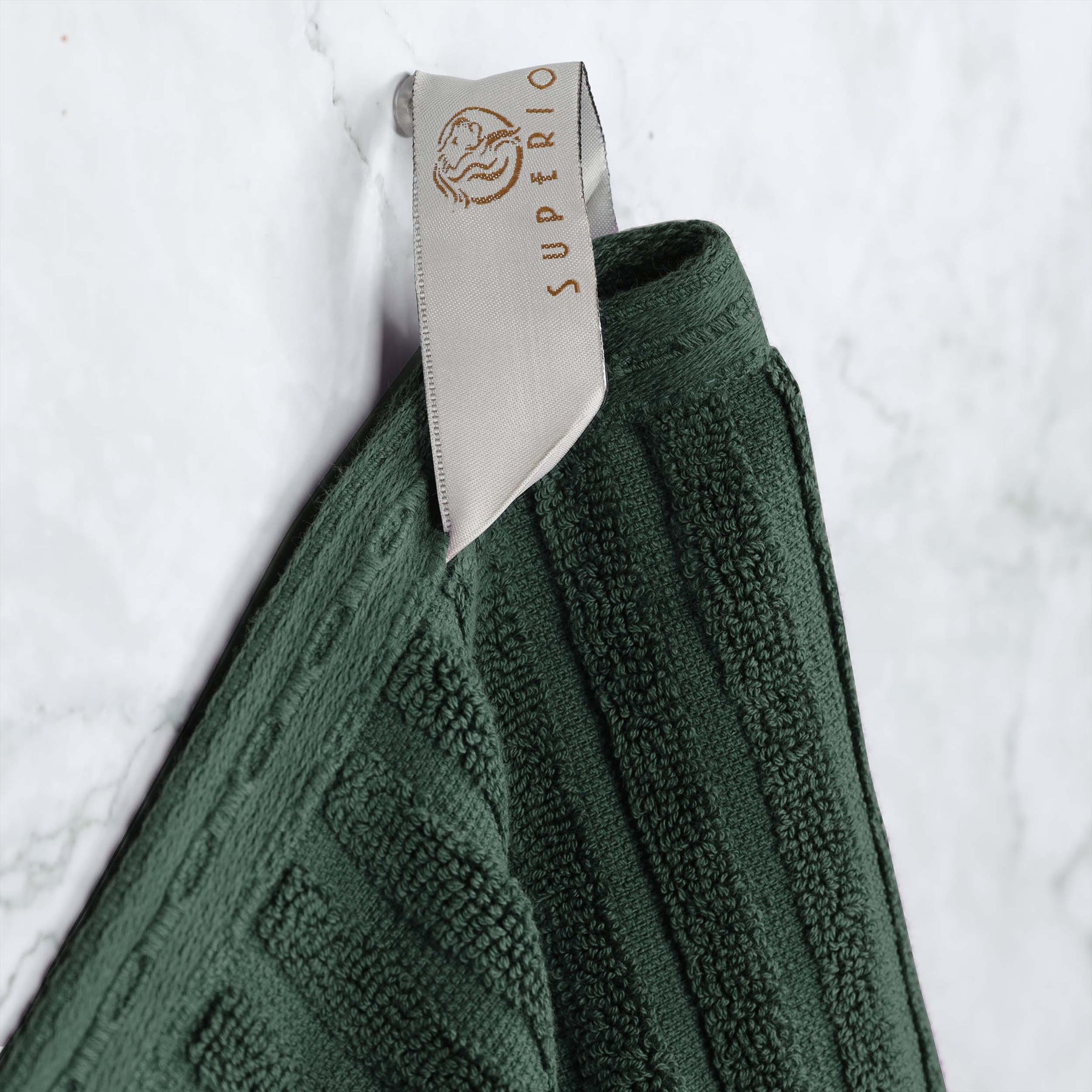 Ribbed Textured Cotton Medium Weight 6 Piece Towel Set - Pine