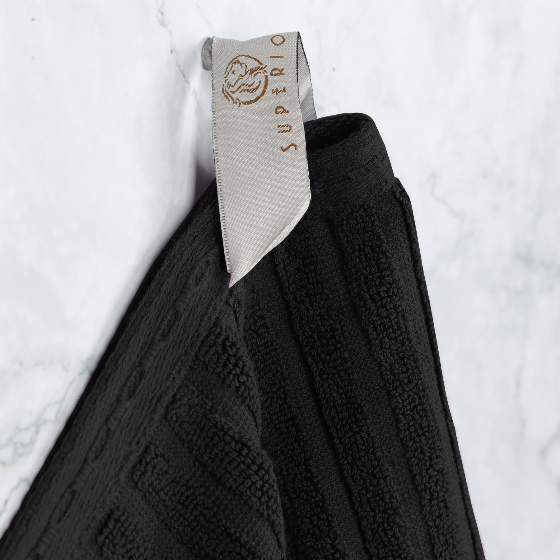 Ribbed Textured Cotton Bath Sheet Ultra-Absorbent Towel Set - Black