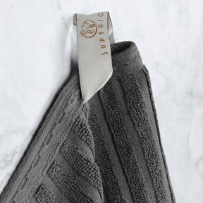 Ribbed Textured Cotton Medium Weight 8 Piece Towel Set - Charcoal