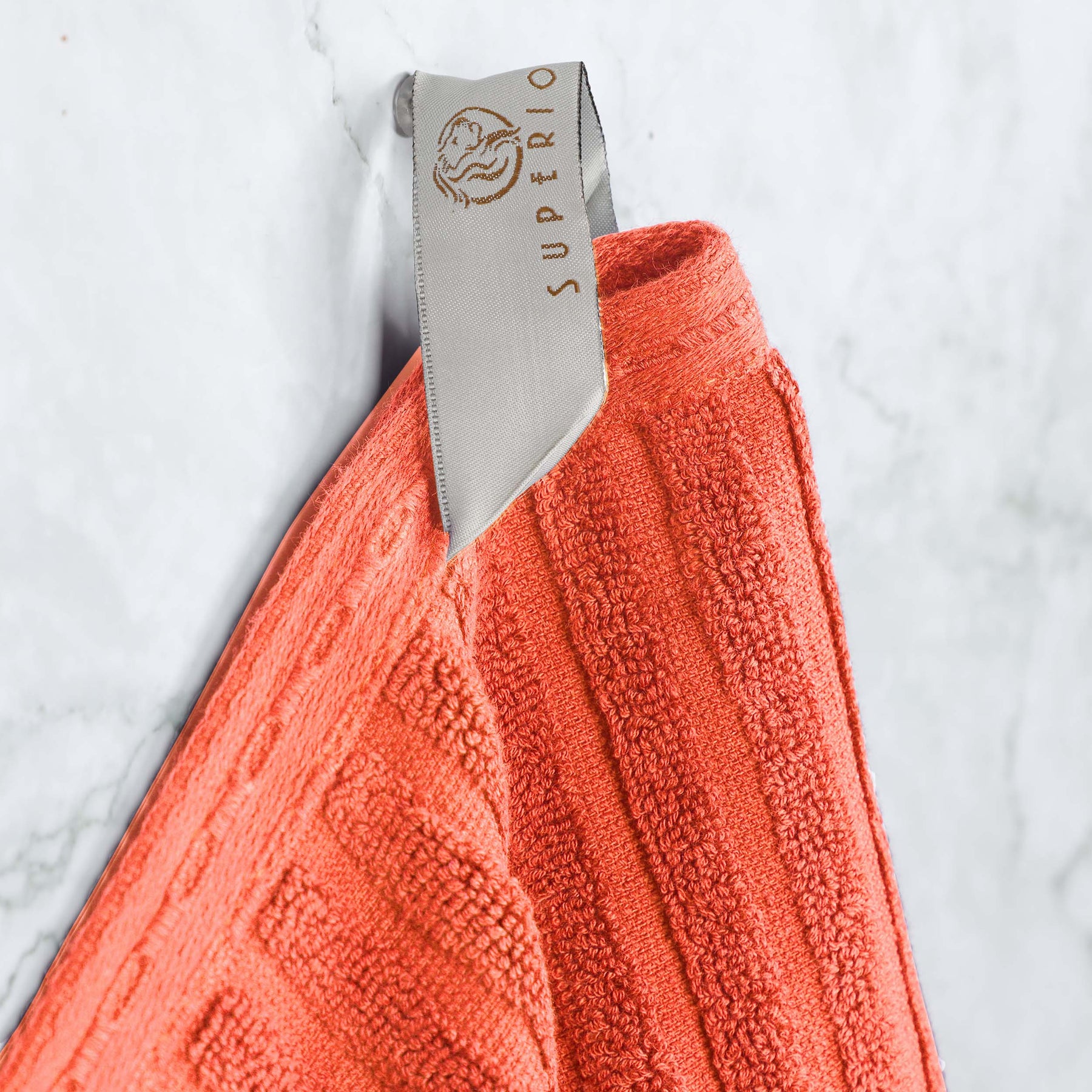 Ribbed Textured Cotton Bath Sheet Ultra-Absorbent Towel Set -  Coral