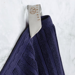 Ribbed Textured Cotton Ultra-Absorbent 4 Piece Hand Towel Set - Navy Blue