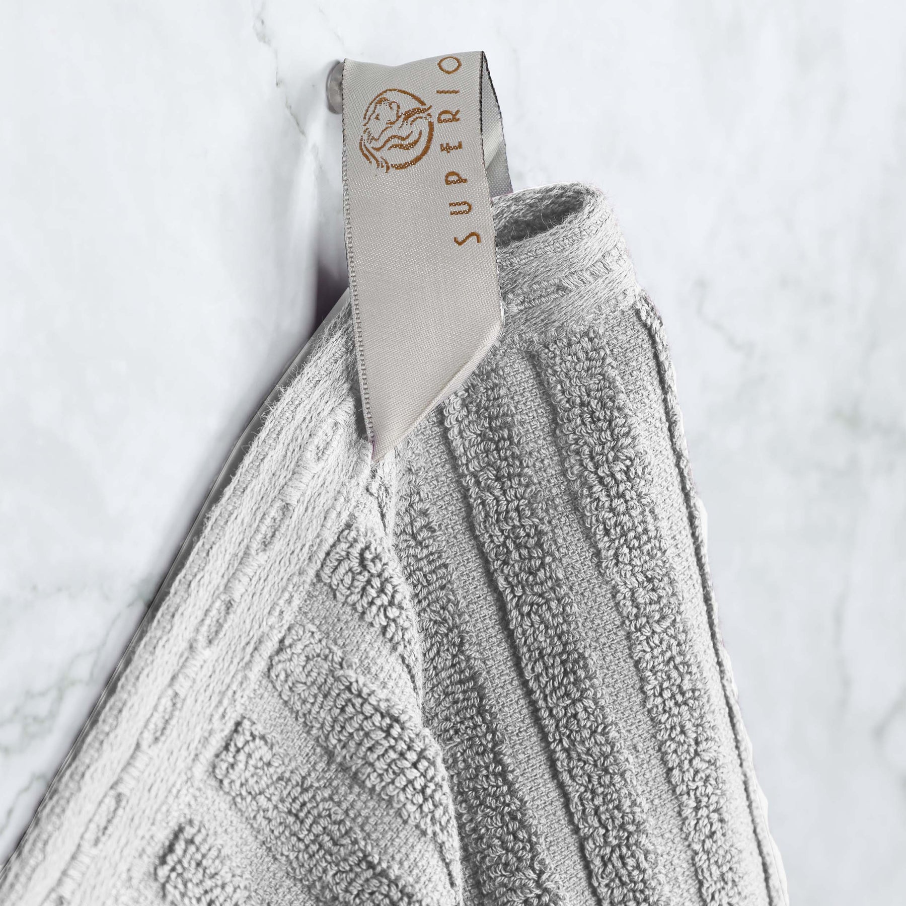 Ribbed Textured Cotton Bath Sheet Ultra-Absorbent Towel Set - Silver