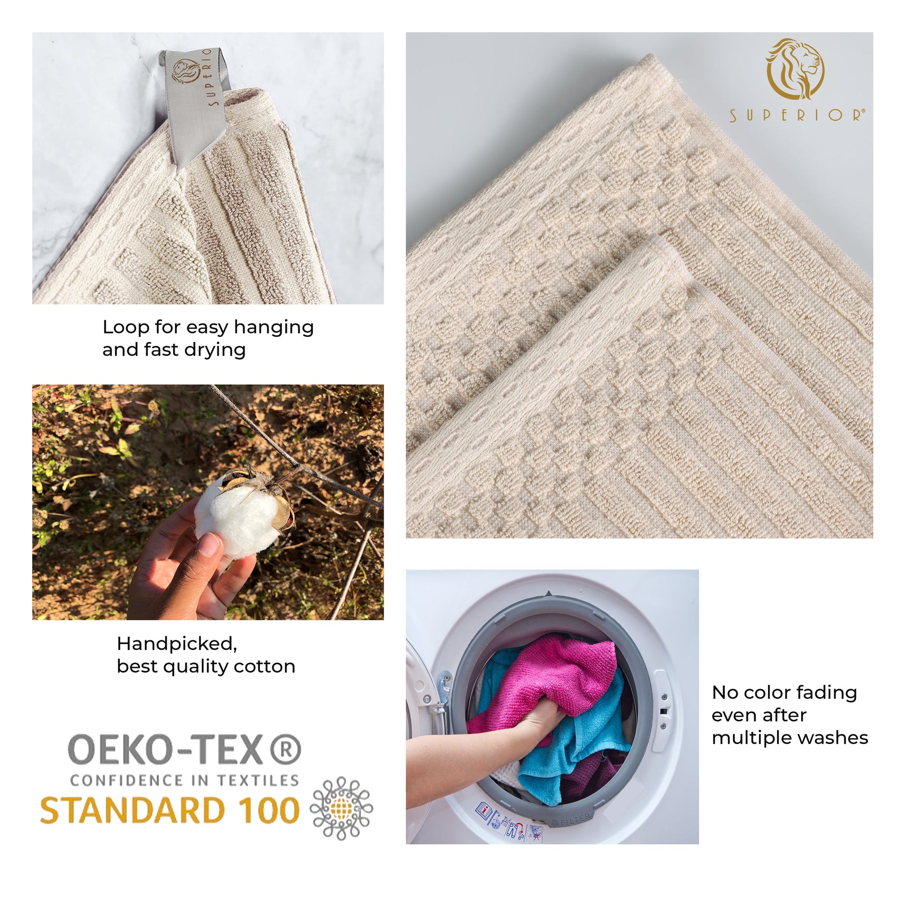 Superior Soho Ribbed Textured Cotton Ultra-Absorbent Bath Sheet & Bath Towel Set - Ivory