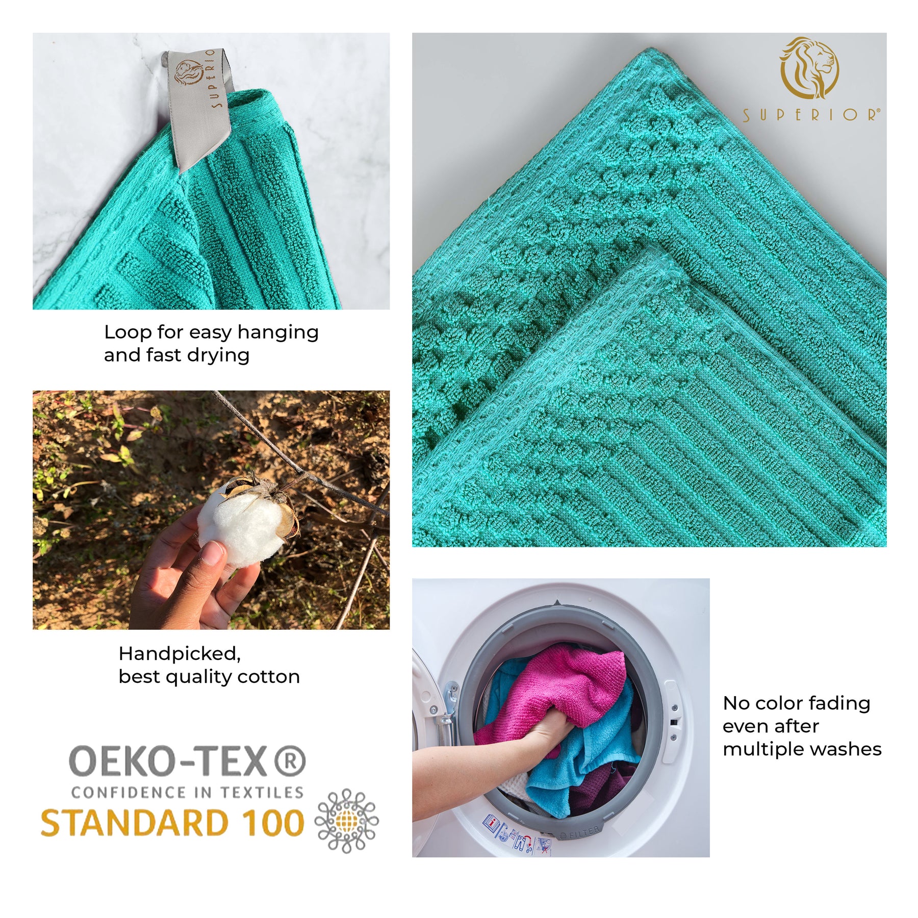 Superior Soho Ribbed Textured Cotton Ultra-Absorbent Bath Sheet & Bath Towel Set - Turquoise