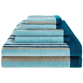  Stripes 100% Combed Cotton 6-Piece Towel Set, 2 Bath, 2 Hand, 2 Face - Chocolate