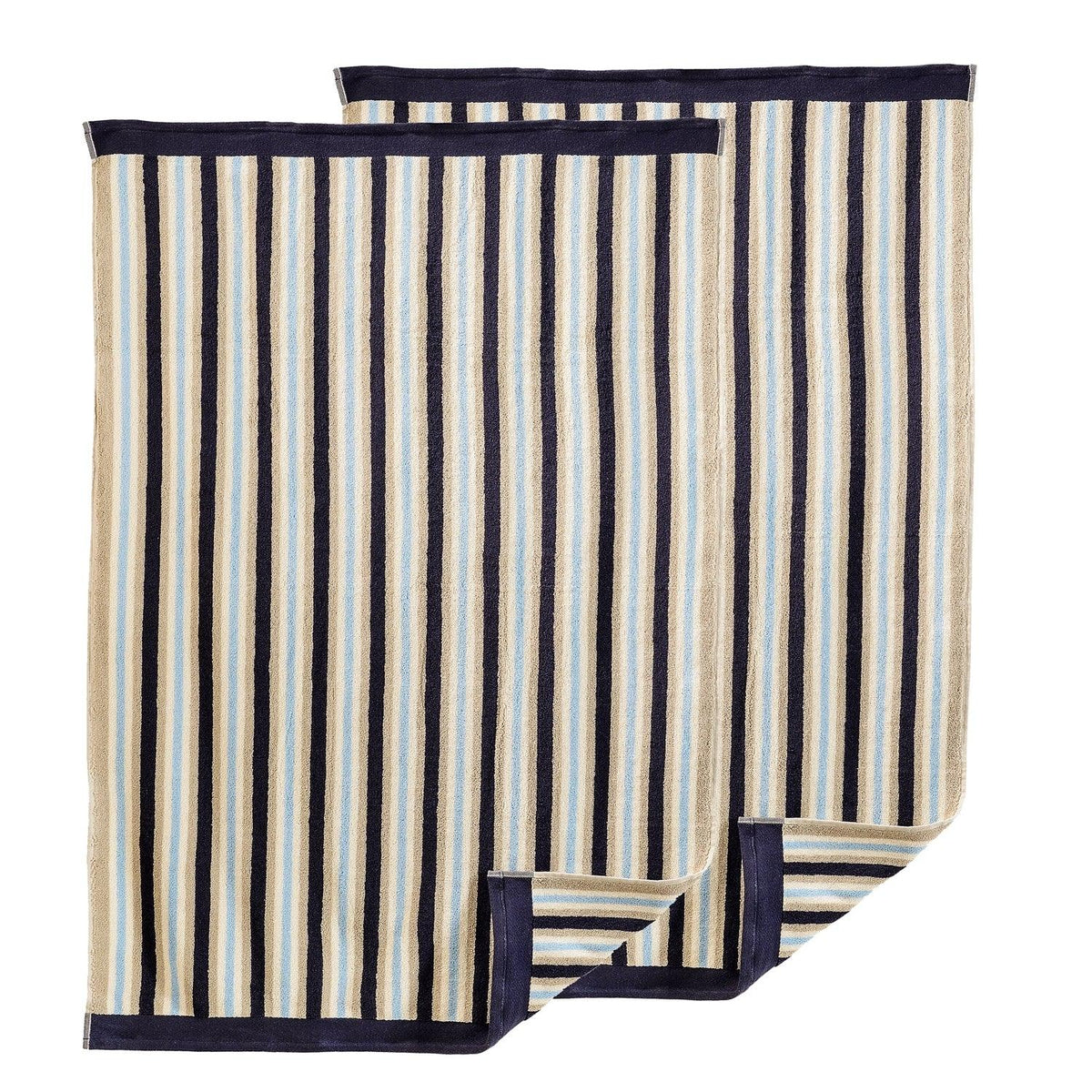 Cotton Striped Medium Weight 2 Piece Bath Sheet Set - Blue