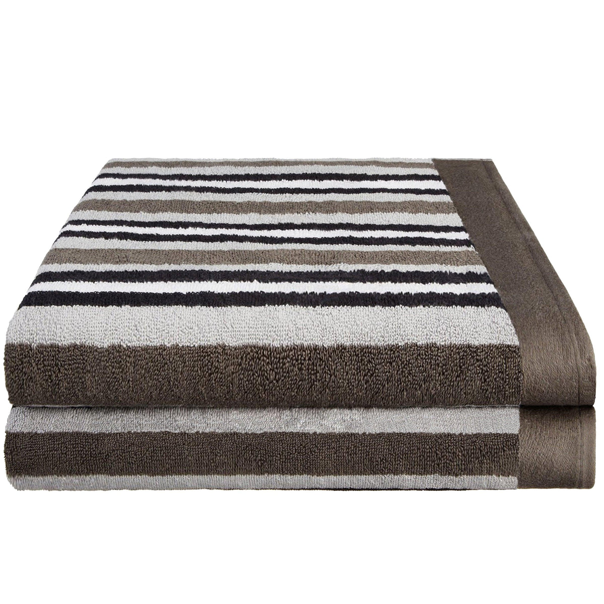 Cotton Striped Medium Weight 2 Piece Bath Sheet Set - Charcoal