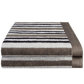 Cotton Striped Medium Weight 2 Piece Bath Towel Set - Charcoal