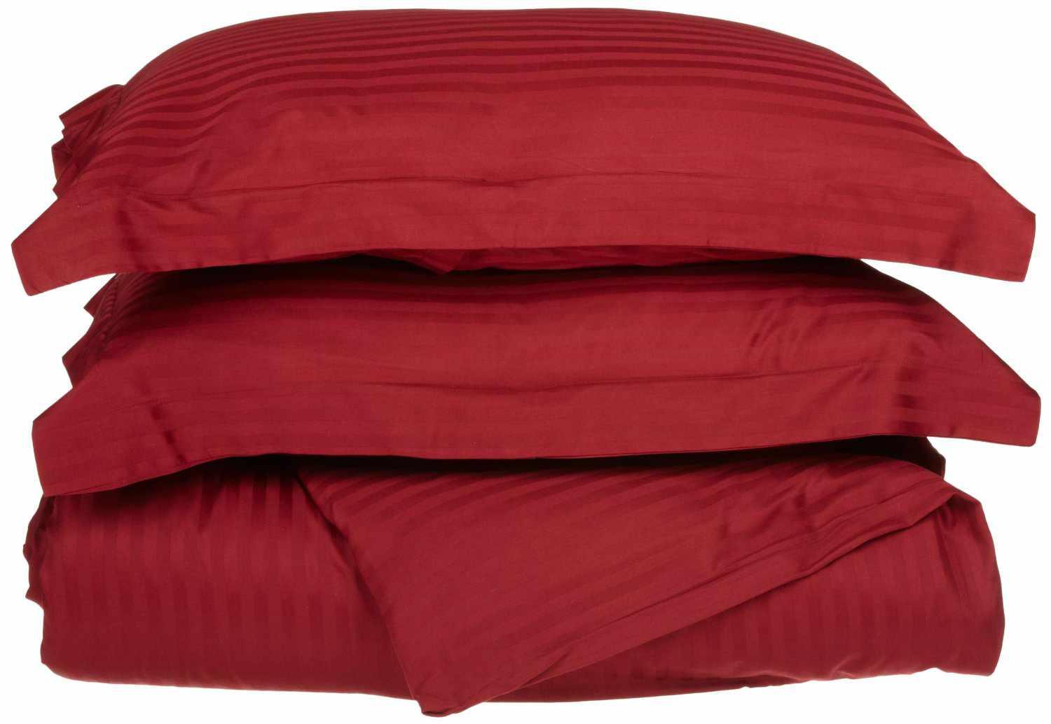  Superior Microfiber Wrinkle-Free Stripe Breathable Duvet Cover Set with Button Closure - Burgundy