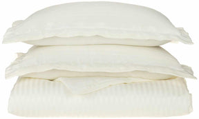 Superior Microfiber Wrinkle-Free Stripe Breathable Duvet Cover Set with Button Closure - Ivory