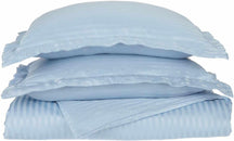 Superior Microfiber Wrinkle-Free Stripe Breathable Duvet Cover Set with Button Closure - Light Blue