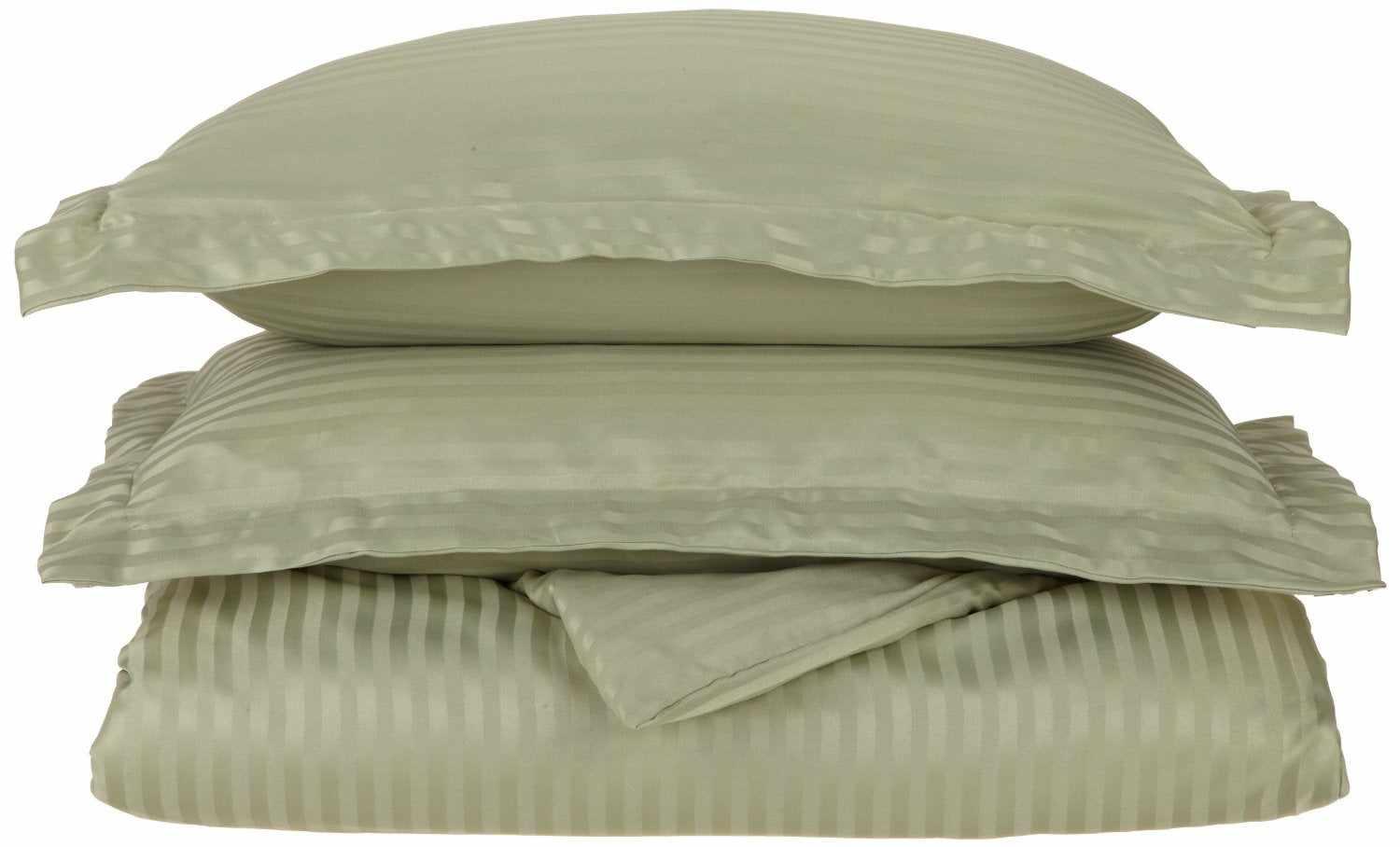 Superior Microfiber Wrinkle-Free Stripe Breathable Duvet Cover Set with Button Closure - Sage