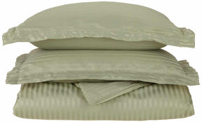 Superior Microfiber Wrinkle-Free Stripe Breathable Duvet Cover Set with Button Closure - Sage