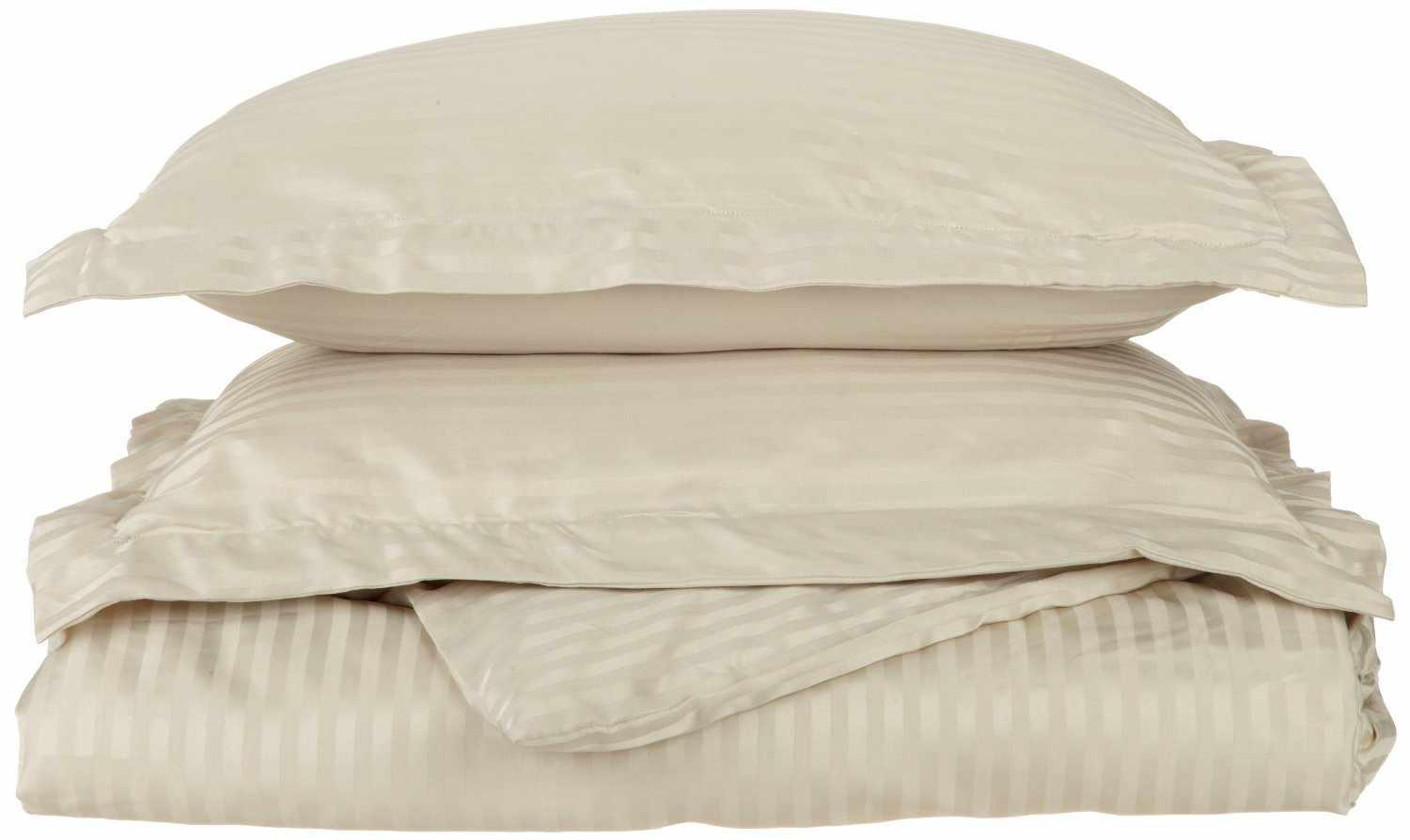 Superior Microfiber Wrinkle-Free Stripe Breathable Duvet Cover Set with Button Closure - Tan