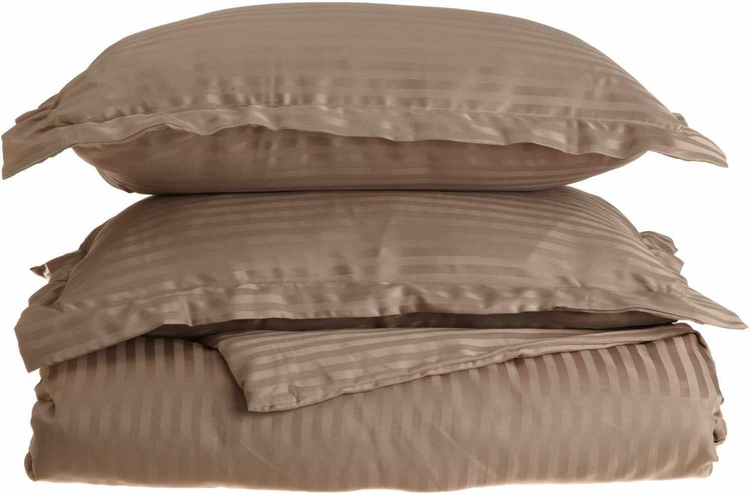  Superior Microfiber Wrinkle-Free Stripe Breathable Duvet Cover Set with Button Closure -  Taupe