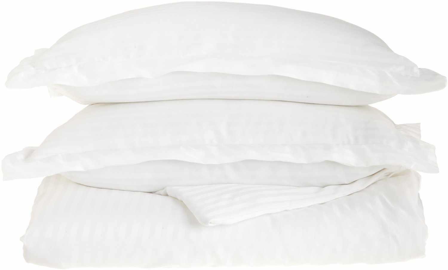  Superior Microfiber Wrinkle-Free Stripe Breathable Duvet Cover Set with Button Closure - White