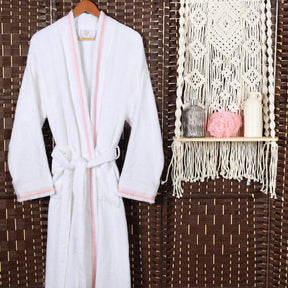 Turkish Cotton Terry Kimono Embroidered Super-Soft Unisex Bathrobe - White-Emberglow