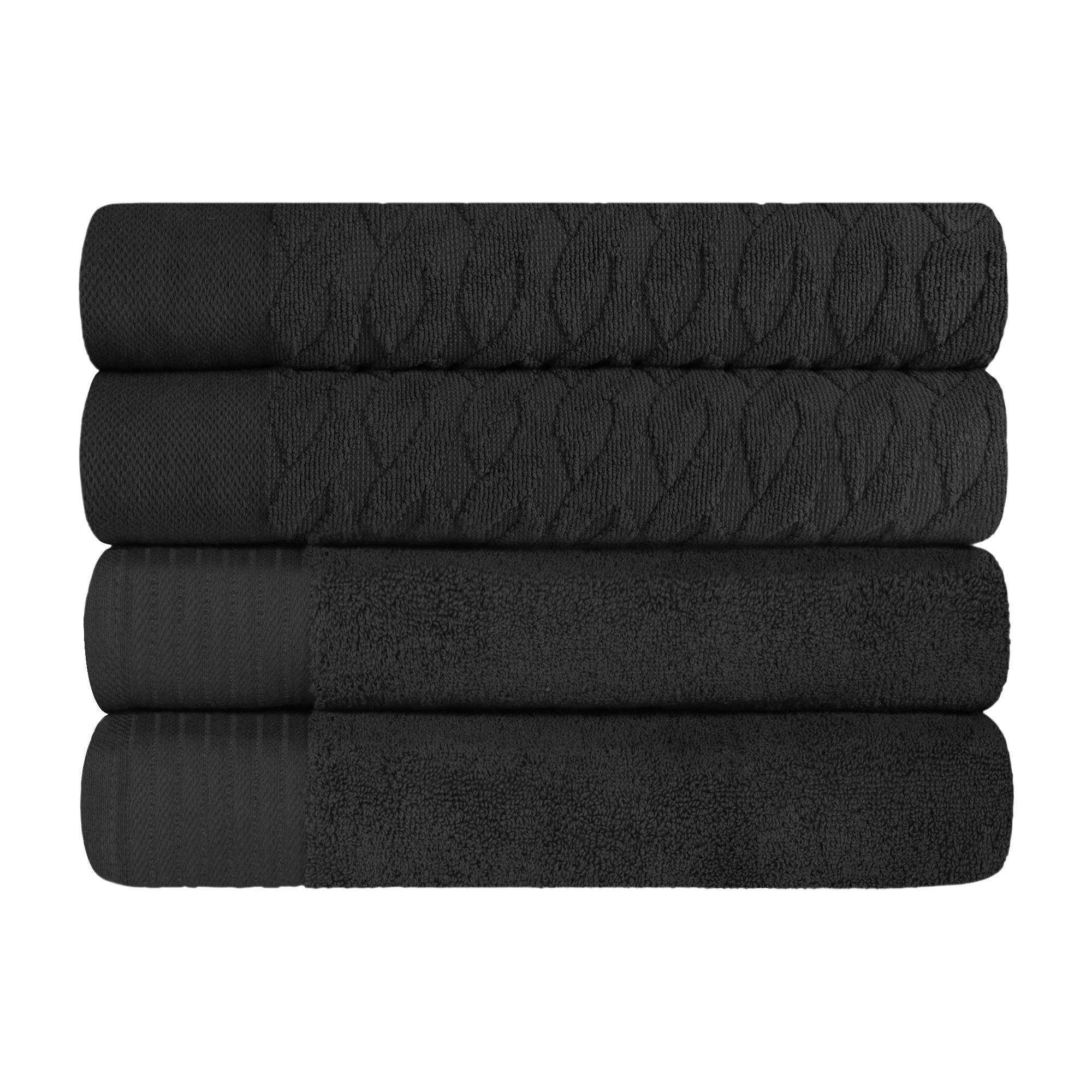 Turkish Cotton Jacquard Herringbone and Solid 4 Piece Bath Towel Set - Bath Towel by Superior