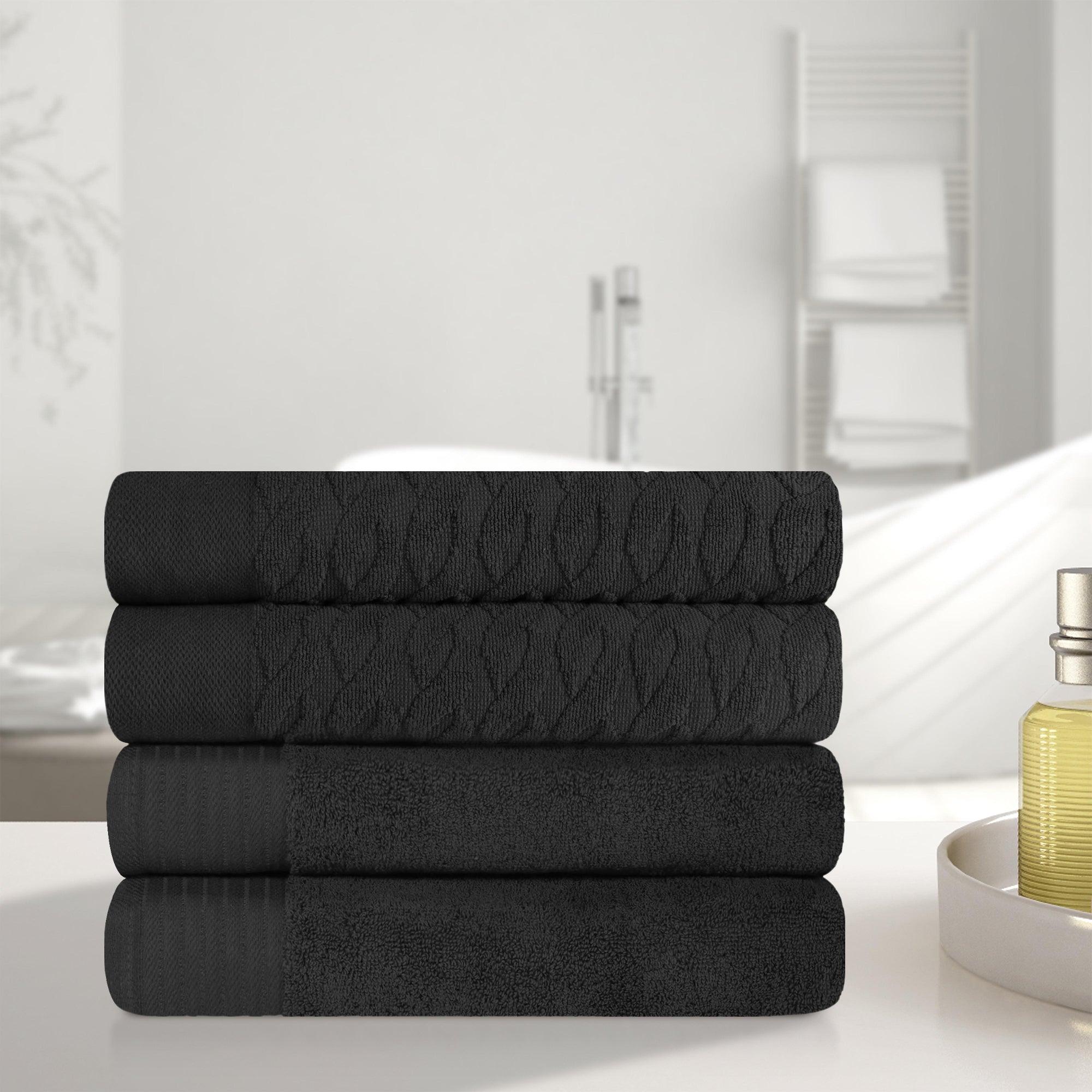 Turkish Cotton Jacquard Herringbone and Solid 4 Piece Bath Towel Set - Bath Towel by Superior