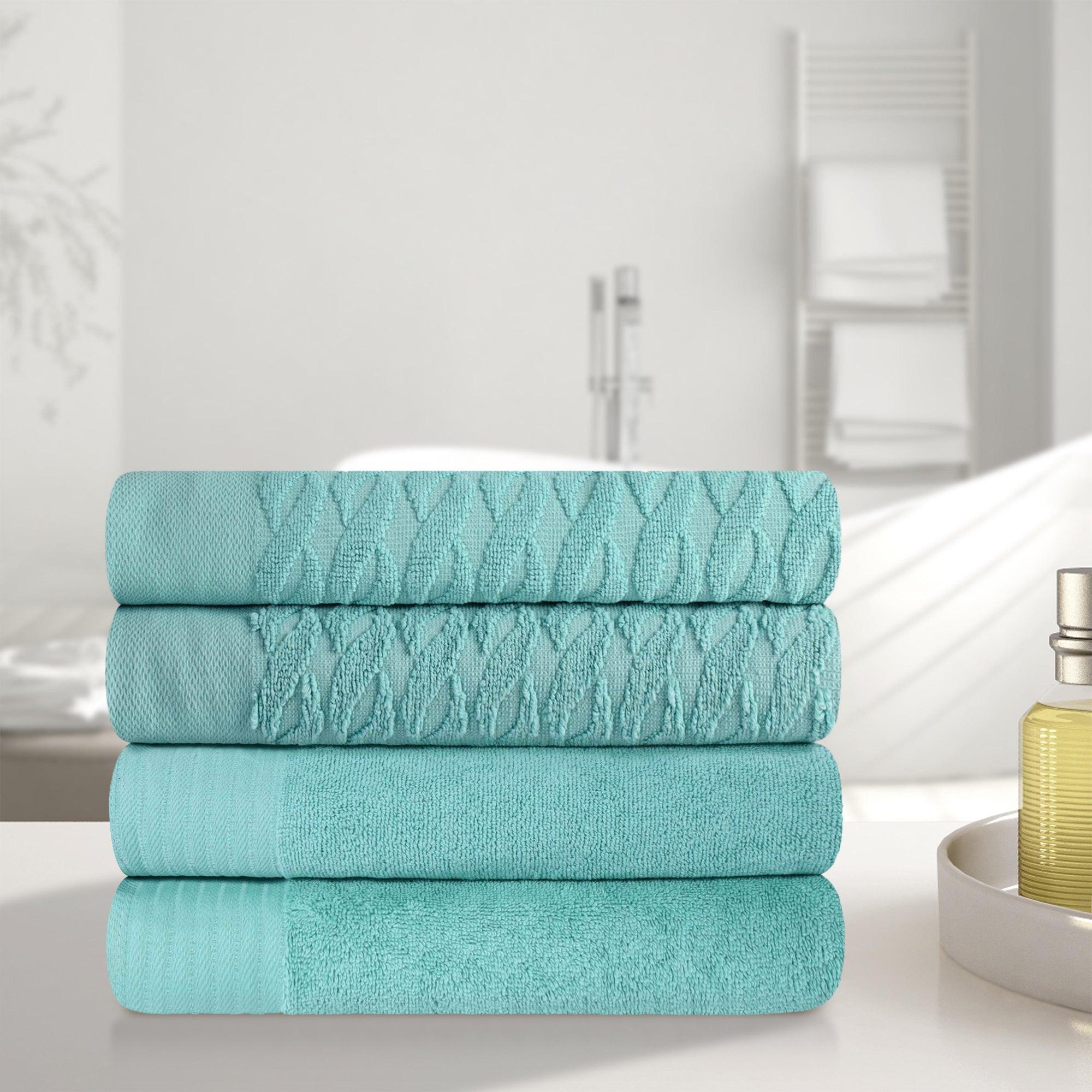 Turkish Cotton Jacquard Herringbone and Solid 4 Piece Bath Towel Set - Bath Towel by Superior