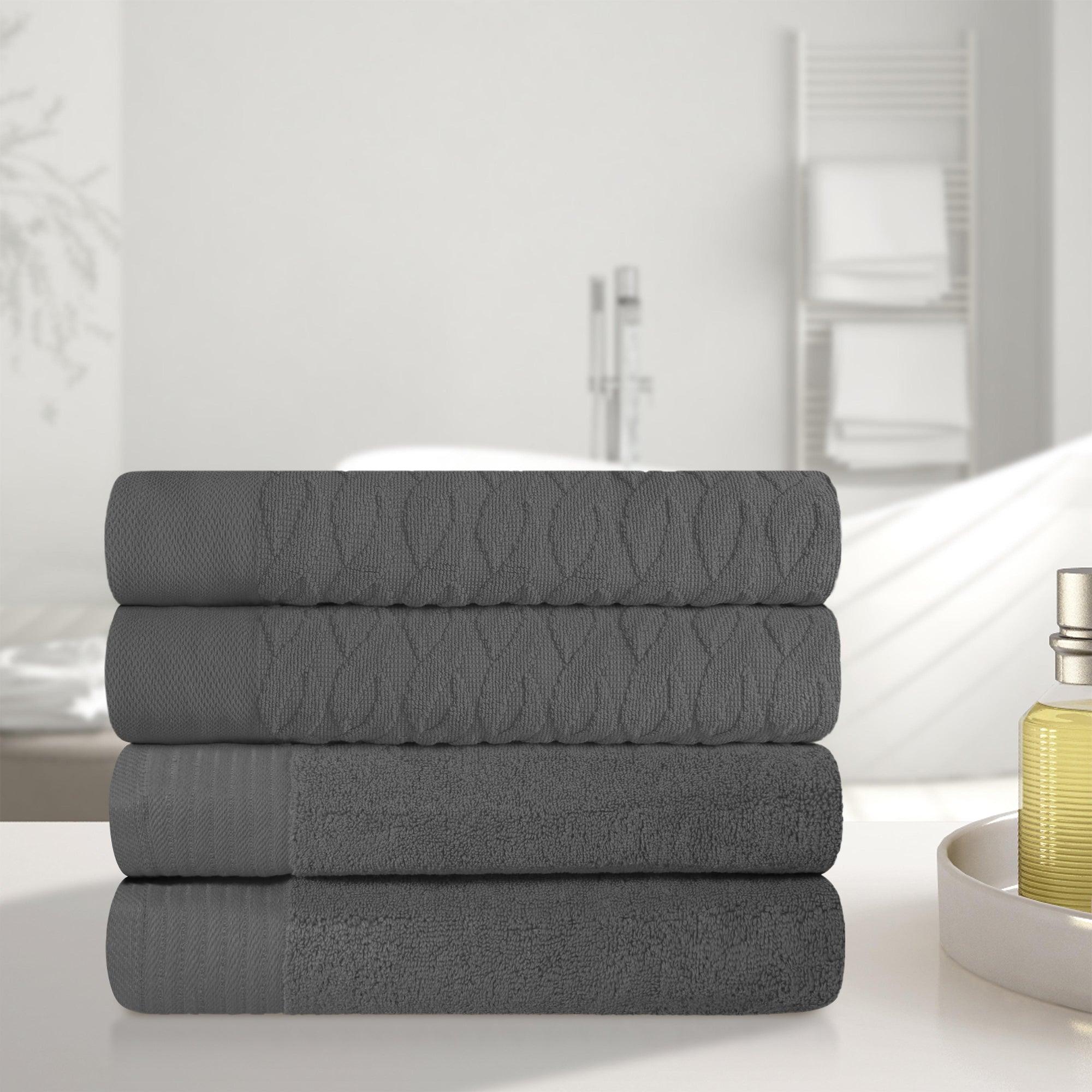 Turkish Cotton Jacquard Herringbone and Solid 4 Piece Bath Towel Set - Bath Towel by Superior