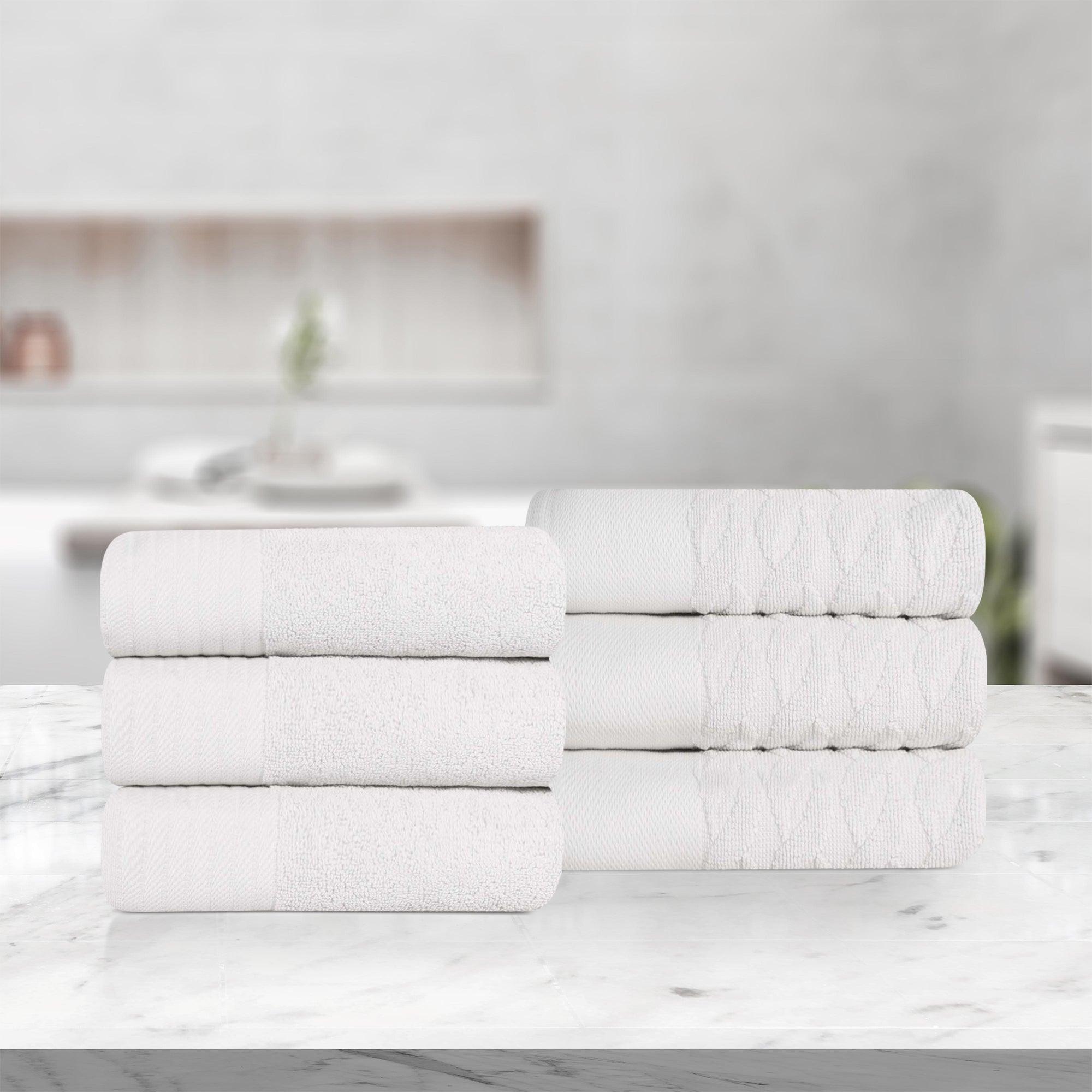 Turkish Cotton Jacquard Herringbone and Solid 6 Piece Hand Towel Set - Hand Towel Set by Superior Brand