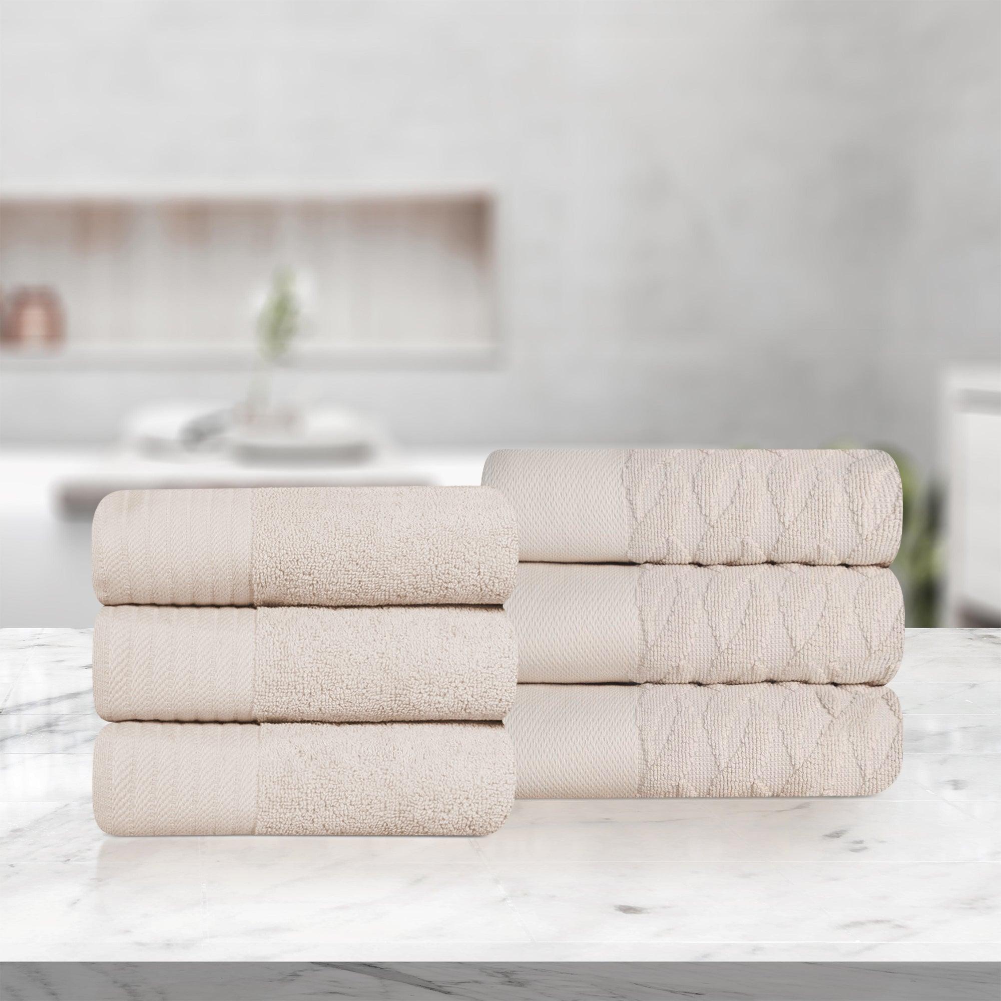 Turkish Cotton Jacquard Herringbone and Solid 6 Piece Hand Towel Set - Hand Towel Set by Superior Brand
