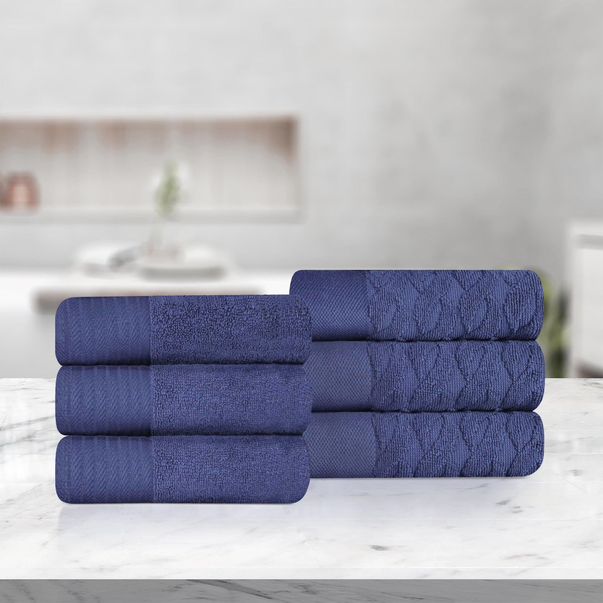 Turkish Cotton Jacquard Herringbone and Solid 6 Piece Hand Towel Set - Hand Towel Set by Superior Brand
