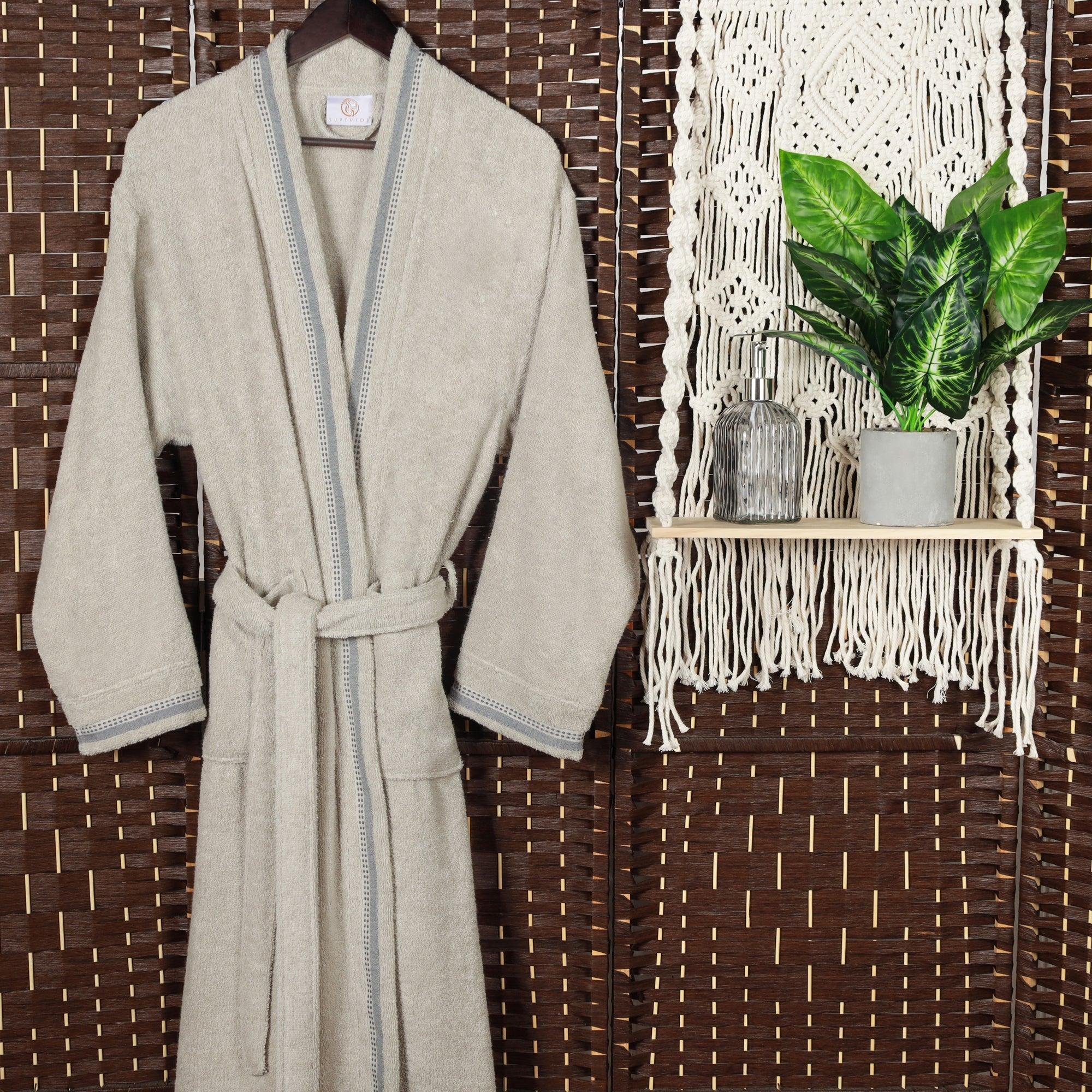 Turkish Cotton Terry Kimono Embroidered Super-Soft Unisex Bathrobe - Bath Robe by Superior