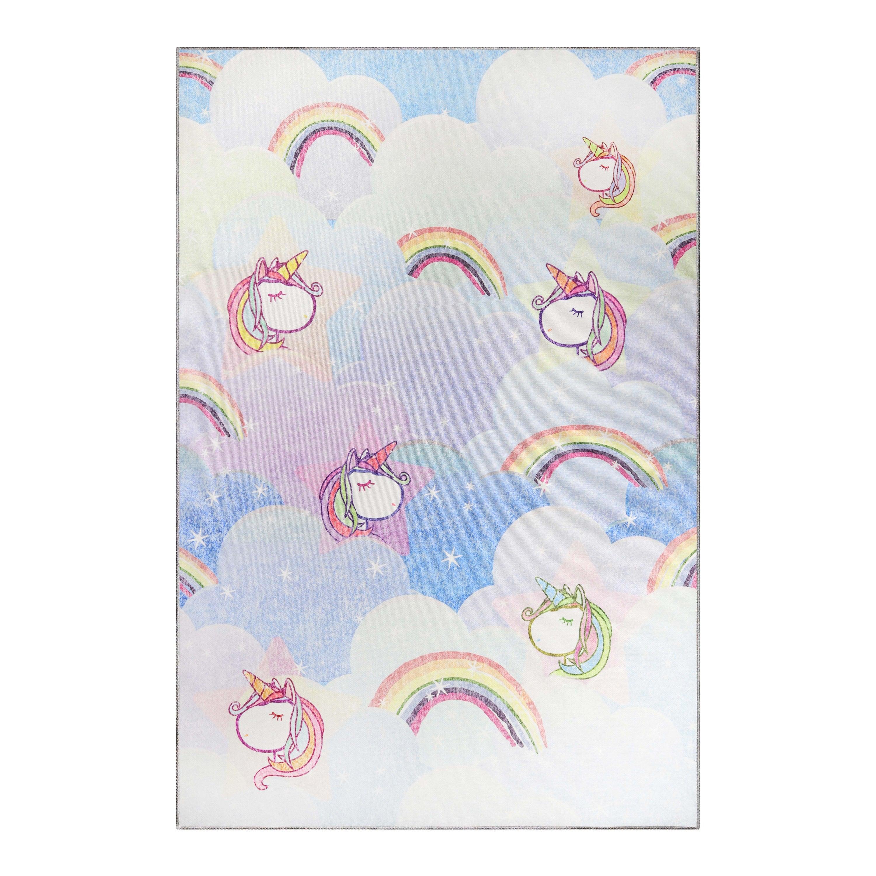 Unicorn Colorful Rainbow Playroom Kids Rugs Indoor Area Rug - Rugs by Superior
